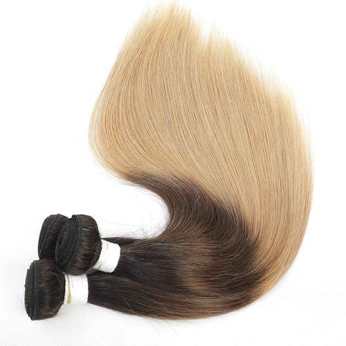 REMY Hair Ombre Brown Brazilian Virgin Human Hair Bundles Long Straight Hair Bundles For Women Dark Roots 3 Tone Color Bundles T1B/4/27 Hair Double Weft 26inch