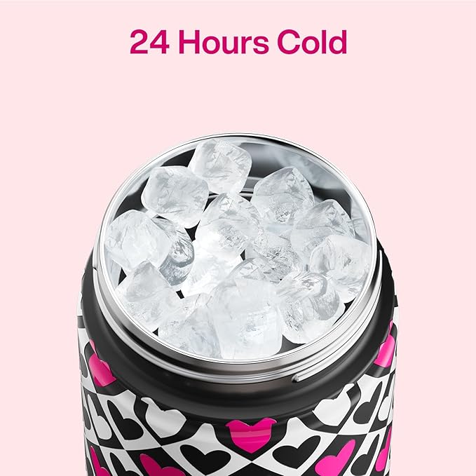 ENCOOL Valentine's Day Insulated Water Bottle with Straw Stainless Steel Water Bottle, Leak-Proof, BPA-Free, Keeps Cold for 24 Hours for Sports, Travel, School (26 oz,Bold Hearts Valentine x White)