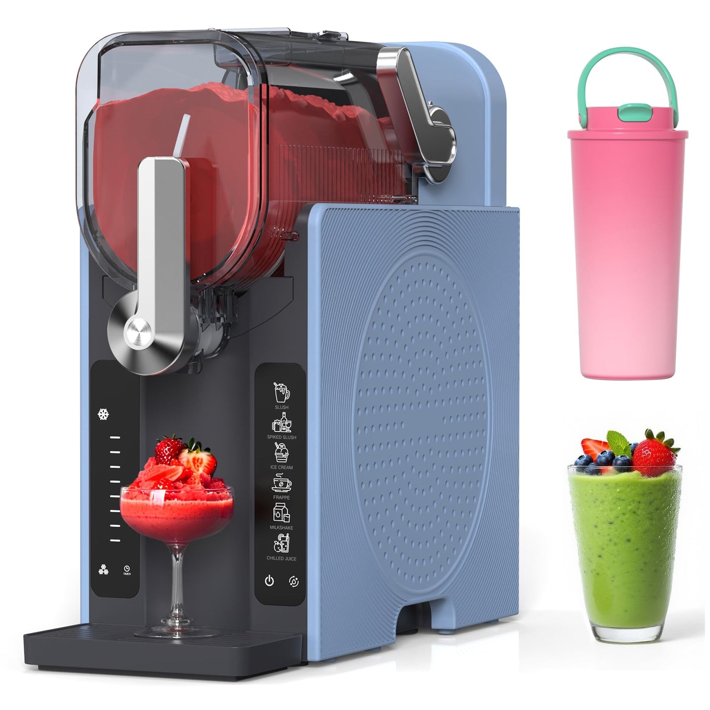 Slushie Machine, Slushy for Home No Ice Need, Soft Serve Ice Cream Maker & Margarita Machine, Auto-Cleaning, 6 Presets for Milkshakes, Frappés, Frozen Drink and More, 1 Insulated Cup,Blue,