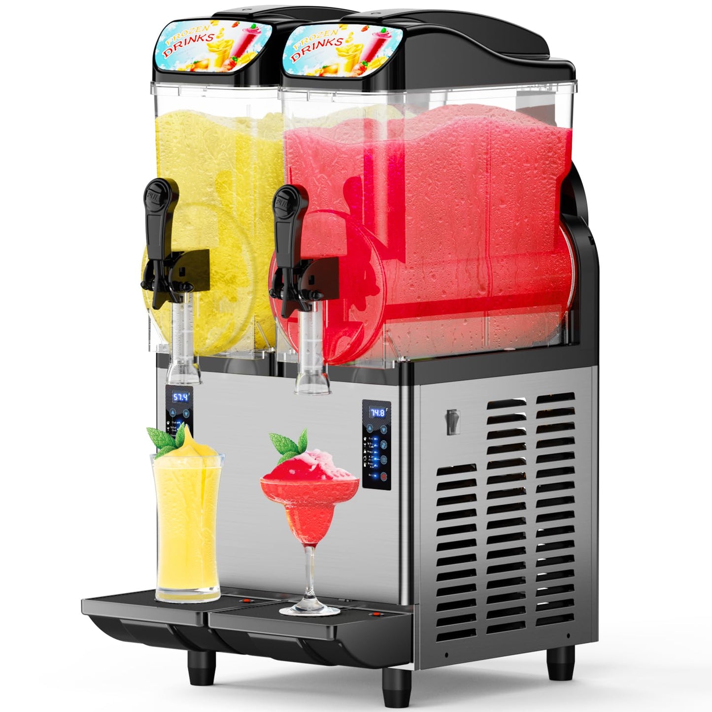 30L 110V Commercial Slushy Machine-5 Modes, Commercial Slushie Machine with LED Light, Stainless Steel Margarita Slushie Maker, 5 Presets for Margaritas, Cocktails, Frappés, Smoothies, Milkshakes