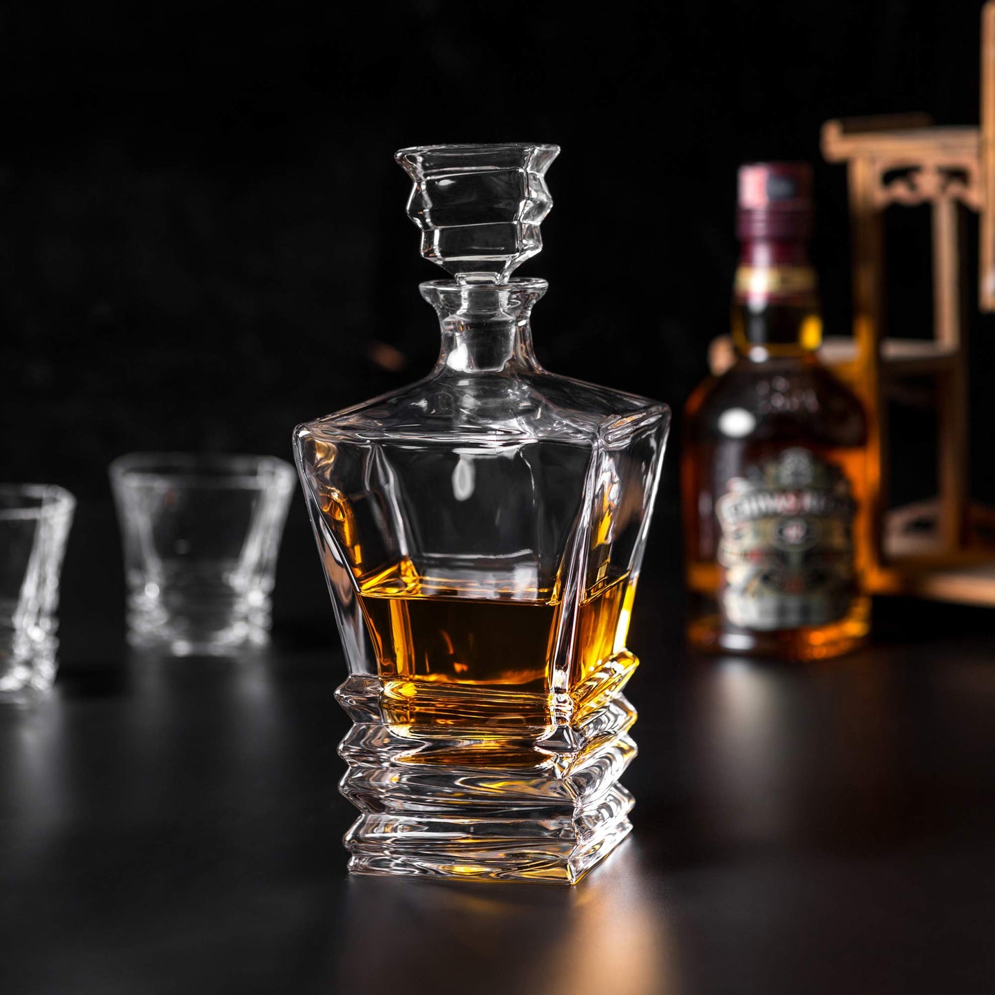 KANARS Whiskey Decanter Set - Crafted Crystal Decanter With 4 Lowball Glasses for Scotch, Bourbon or Liquor - Men Dad Gift for Birthday, Retirement, Christmas Thanksgiving, Wedding and Housewarming