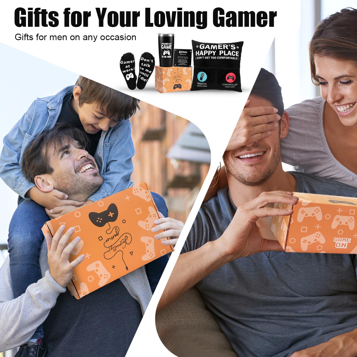 Gamer Gifts for Men Boyfriend Teenage Boy Birthday Christmas Gifts Box Year Old Kids Son Easter Basket Stuff Game Room Decor Valentines Gaming Gift for Him Man Video Game Lover Gamer Tumbler+Pillow