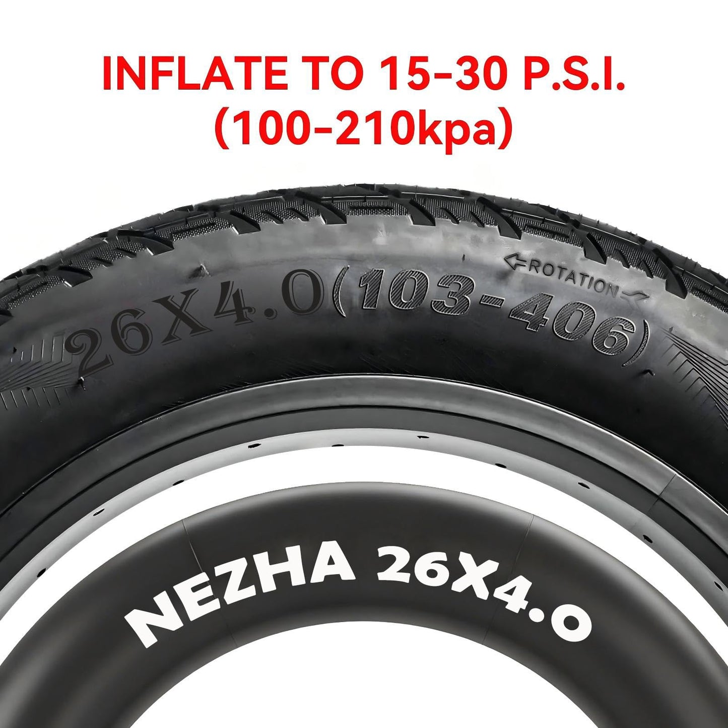 2-Pack NEZHA 26×4.0 Fat Tire for Electric Bikes & Fat Bikes, All-Terrain Puncture-Resistant Bicycle Tire, Durable Replacement Tire for Snow, Sand, Trails & Urban Roads