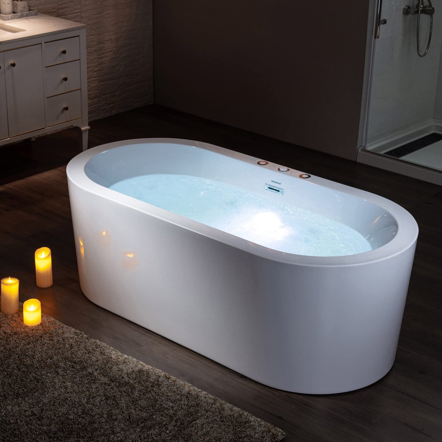 WOODBRIDGE 66-1/2" x 31-7/8" Whirlpool Water Jetted and Air Bubble Freestanding Heated Soaking Combination Bathtub,BJ-200