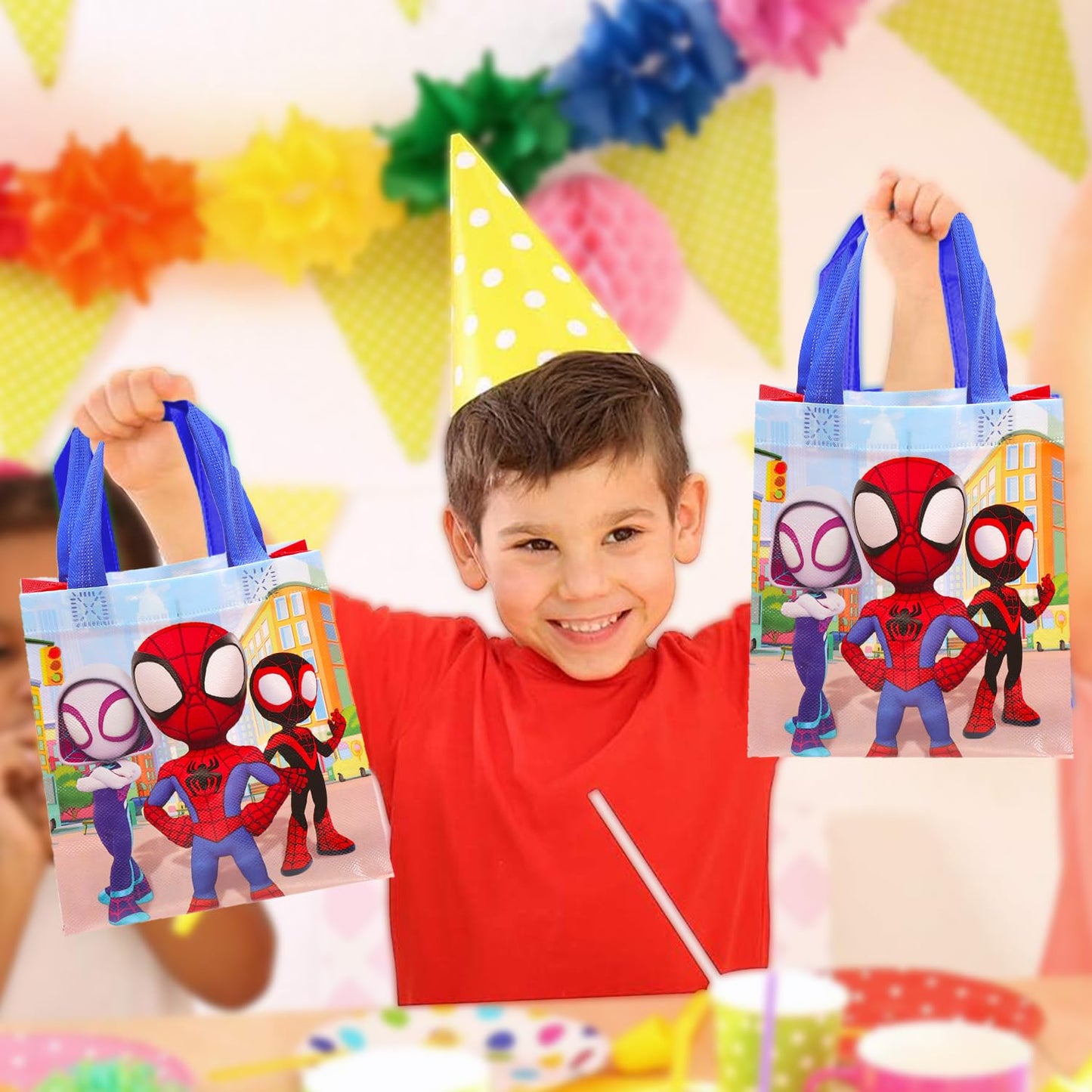 Spidey and His Amazing Friends Party Favor Bag Set – 24 Pack of 8" Marvel Party Goodie Bags for Kids Bulk Reusable | Spiderman Birthday Party Supplies