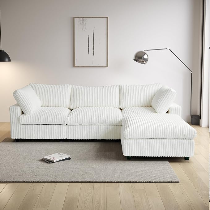 Cloud Couch Modular Sectional Sofa,118" Oversized L Shaped Sofa with Ottoman,Plush 4 Seater Comfy Couch with Chaise Convertible Couches for Living Room,Covers Washable&Replaceable (White)