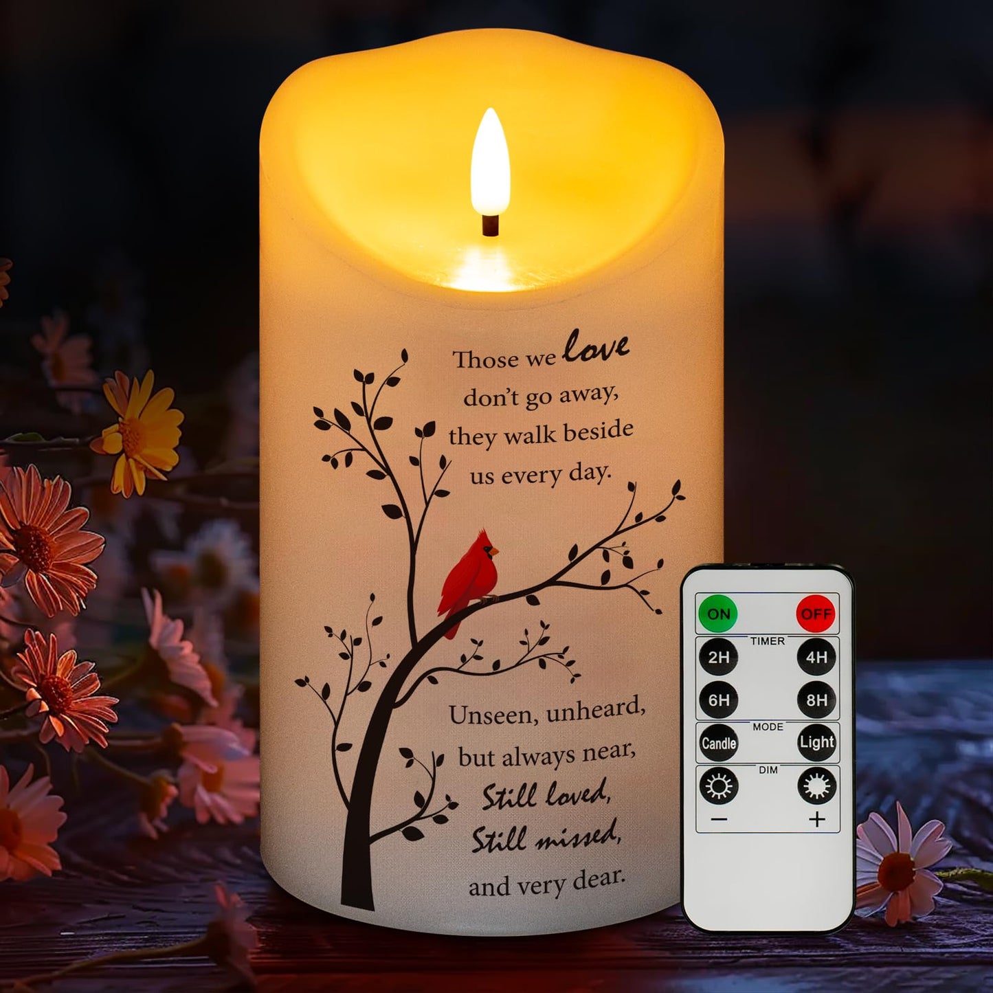 HN HAIINAA Flameless Memorial Candle, Real Wax LED Light with Remote Sympathy Gifts for Loss of Loved One, Mother, Father - Remembrance Gift (4" x 7")