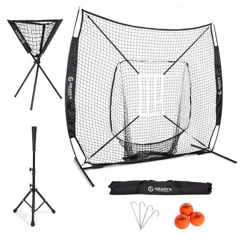 Ultimate Training Bundle-Hitting/Pitching 7x7 Net with Strike Zone | Adjustable Tee | Ball Caddy | 3 Soft-Shell Training Balls