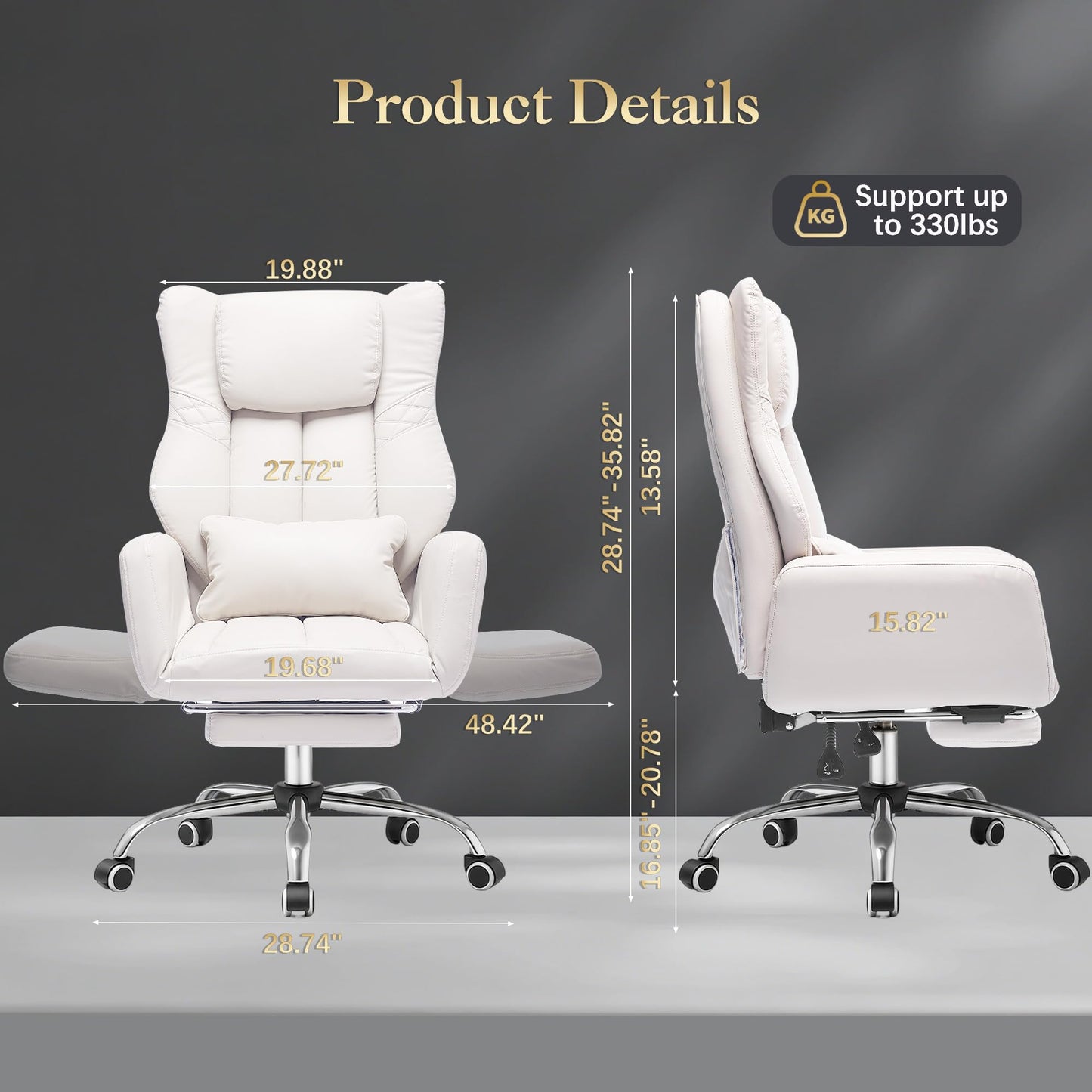 forveolux High Back Executive Office Chair with Footrest, Reclining PU Leather, Lumbar Support, Criss Cross Style, 155° Recline (Beige)