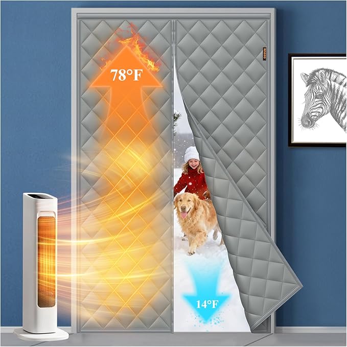 MAGZO Magnetic Thermal Insulated Door Curtain, Fits 32'' x 80'' Door(Curtain Size 34'' x 82''), 5 Layers Oxford&Cotton Cov...