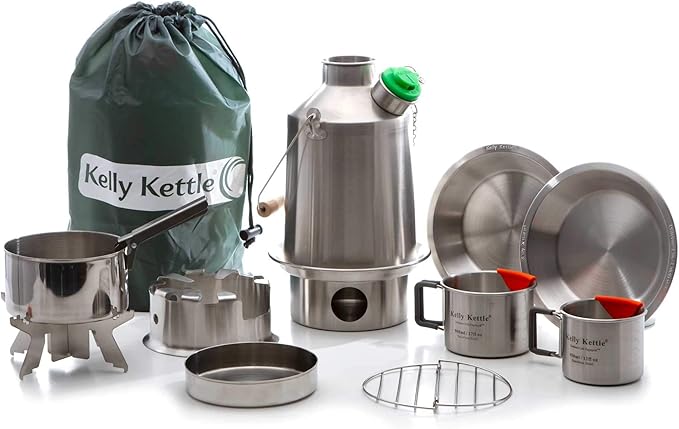 Kelly Kettle® Ultimate 'Scout' Kit VALUE DEAL | 41oz Steel Camp Kettle, Cook Set, Hobo Stove, Cups, Plates, Base Support |...