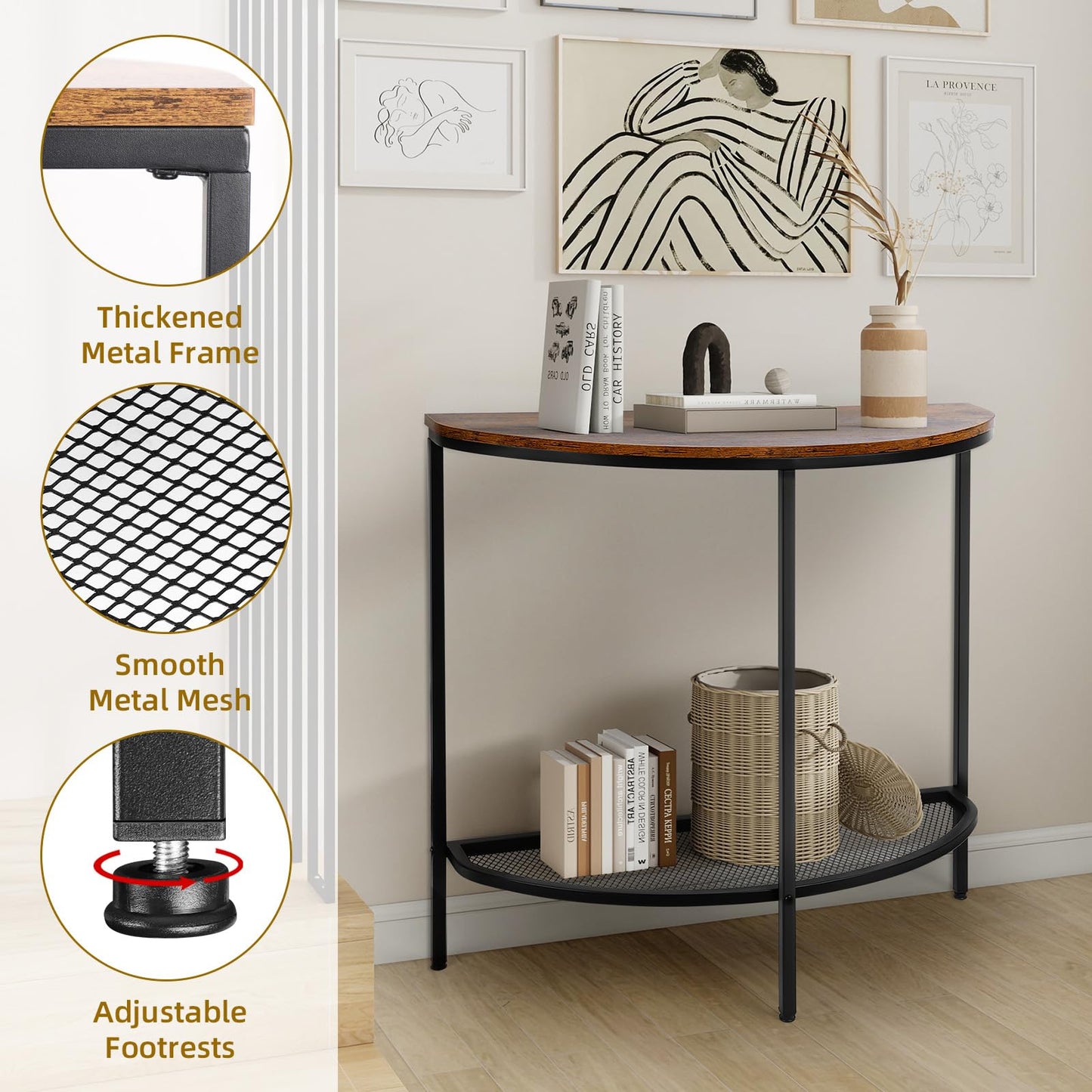 Entry Table Narrow Livingroom Furniture: 2 Tier Modern Console Table with Gold Frame and Imitation Marble Top for Kitchen Bedroom Hallway Living Room Office and More (Black)