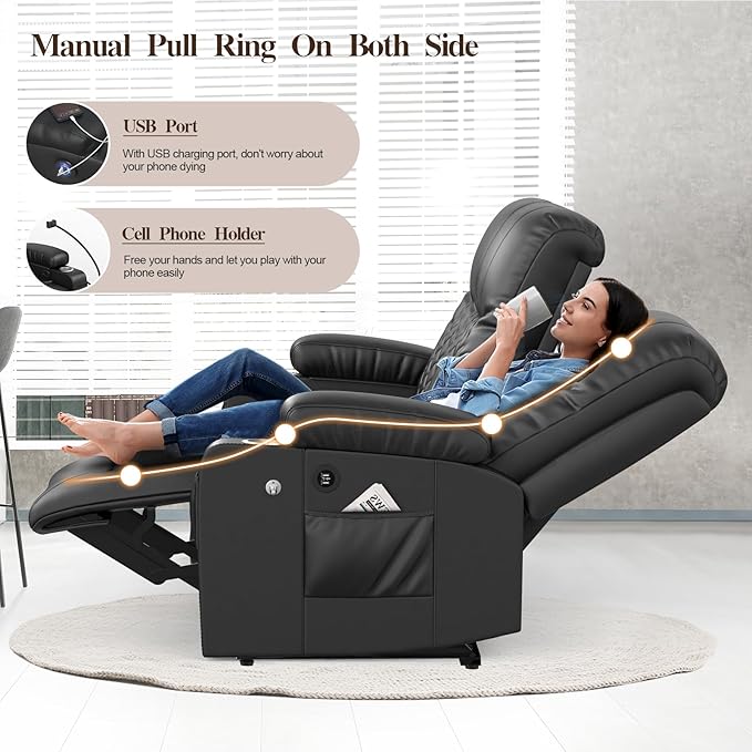 FURNIMAT Loveseat Recliner Sofa Set with 2+1+1 Pieces, 2 Seater Reclining Loveseat Couch with USB Ports, Cell Phone Holders, 2 Recliner Chairs with Vibration Massage and Heat, Living Room, Bedroom, RV