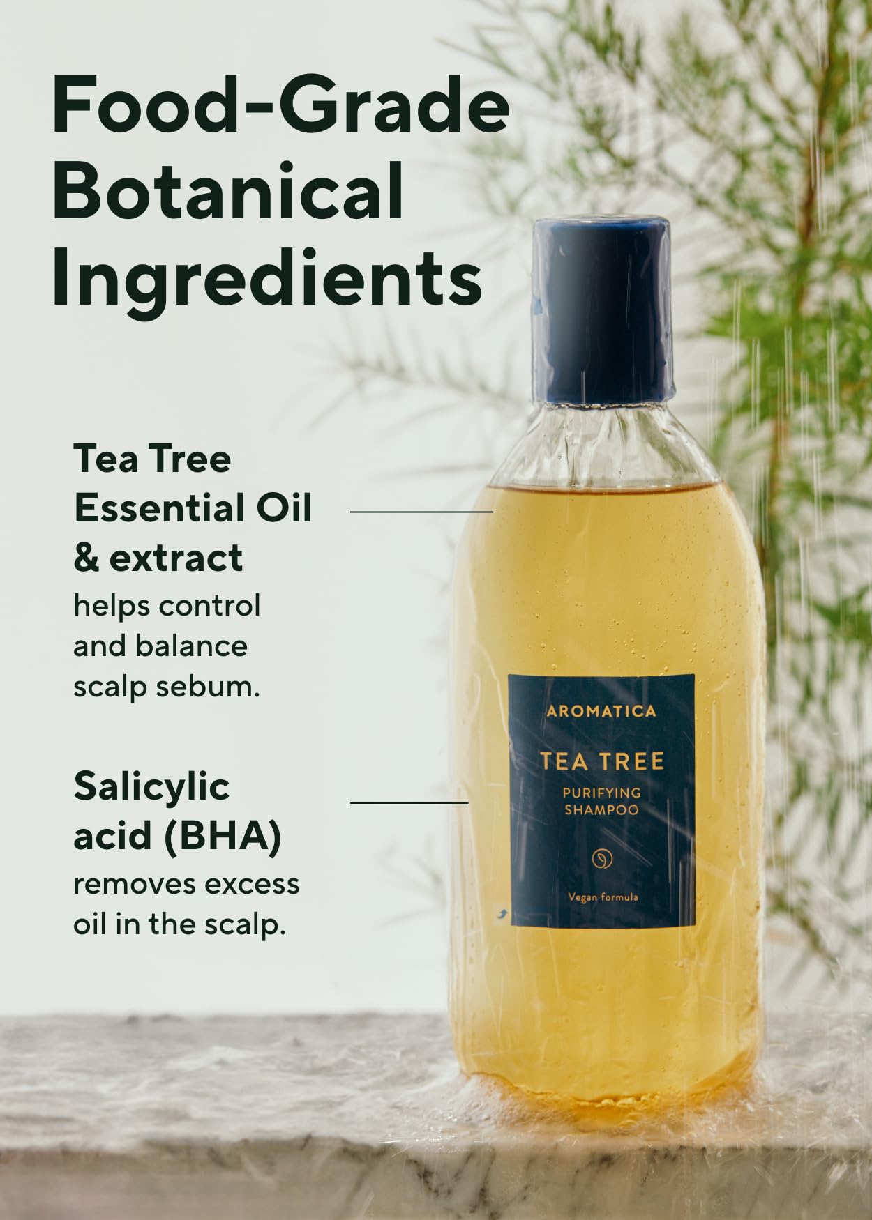 AROMATICA Clarifying Tea Tree Shampoo, Organic Tea Tree Oil, Natural, Dandruff, and Itchy Scalp Care, scalp exfoliator, for Men
