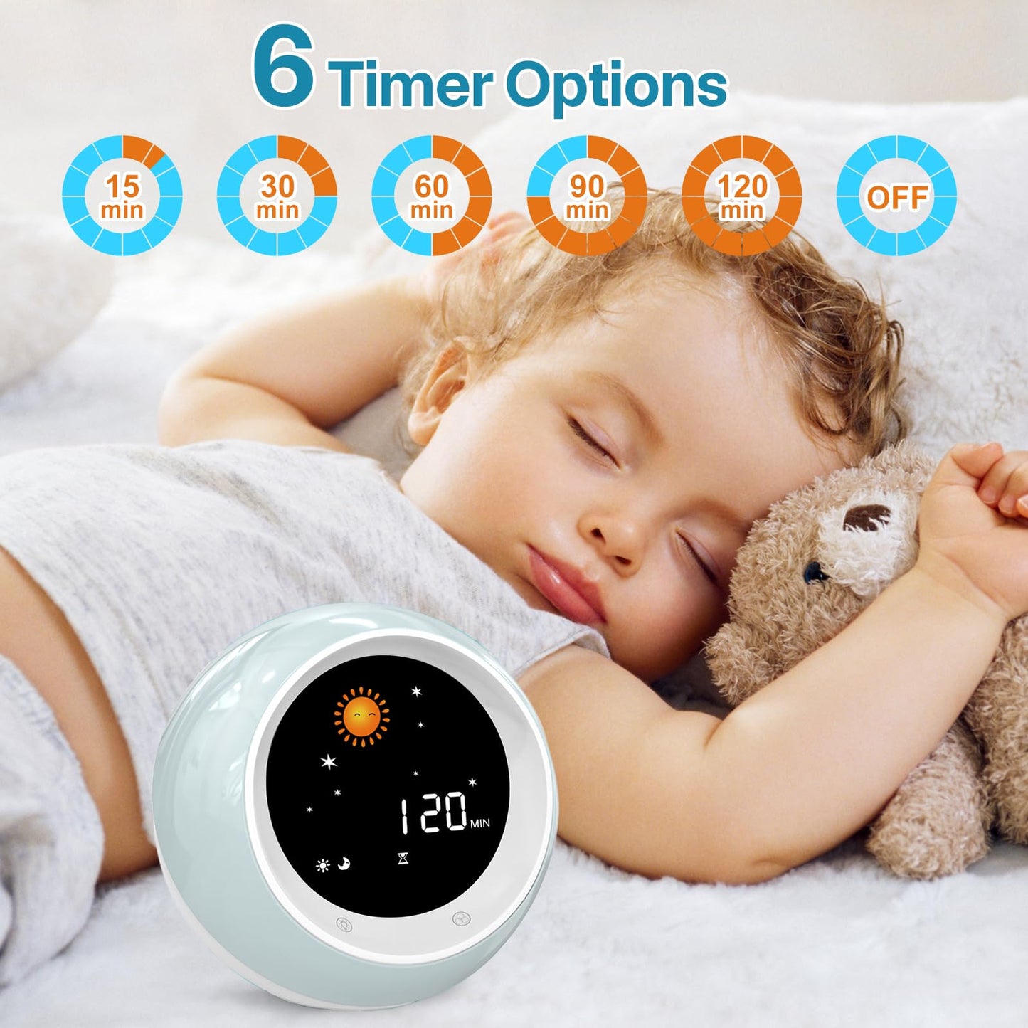 I.CODE Sun & Moon Rise Kids Alarm Clock, Children's Sleep Trainer ,Sleep Sound Machine, Wake Up Light & Night Light ,Teach Kids Day & Night