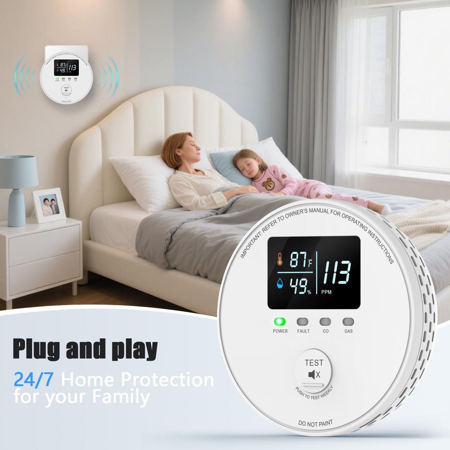 4-in-1 Carbon Monoxide Detectors Plug in, Combination Natural Gas Detector & Carbon Monoxide Detector with HD Digital Display, Monitors CO, Gas, Temp, Humidity - Home Safety for House, RV, Apartment