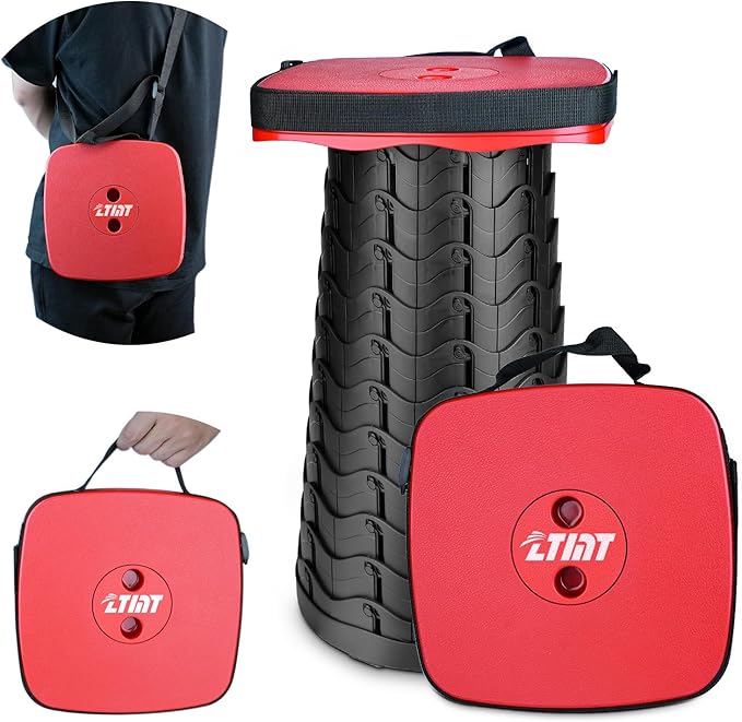 ZTMT Upgraded Square Folding Stool, Max Load Capacity 485lbs, Portable Collapsible Seat, Telescoping Foldable Stool for Camping,Fishing,Hiking,Travel, Red