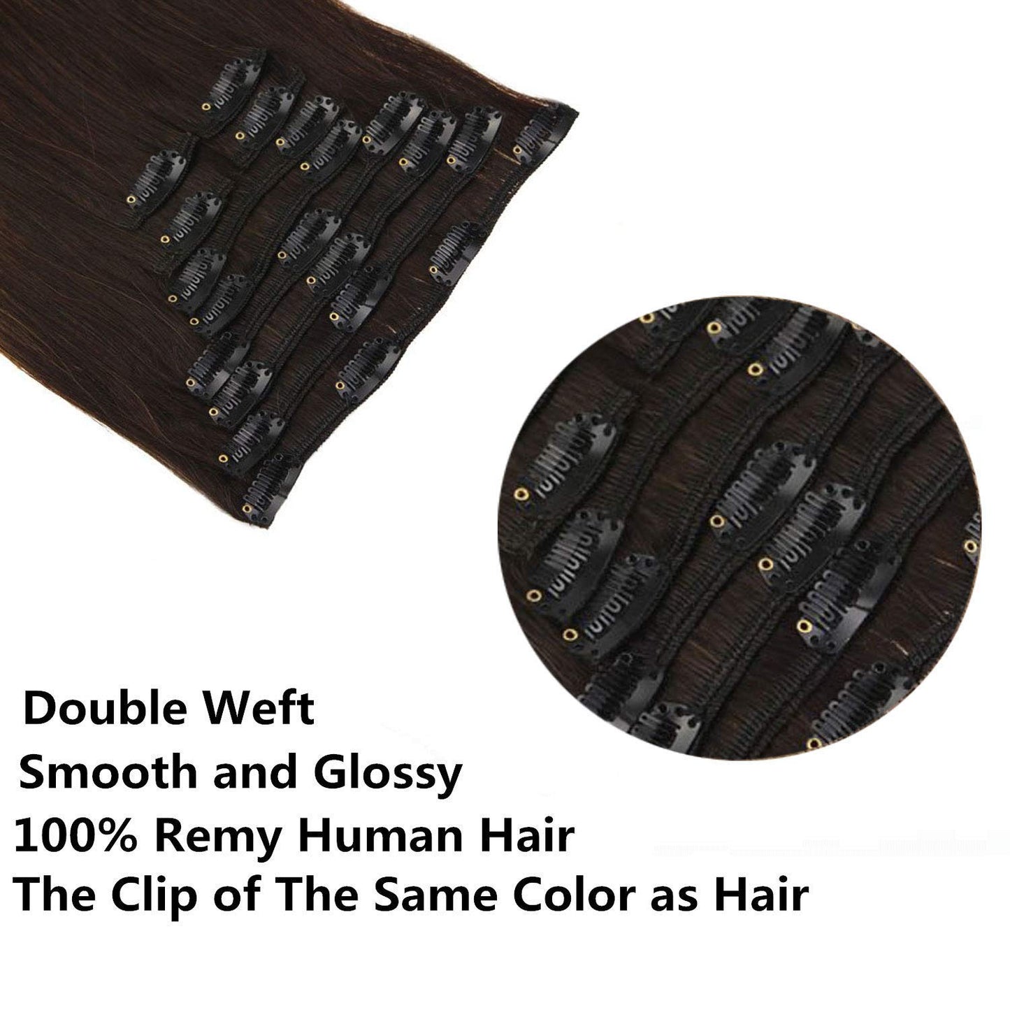 LaaVoo Clip in Hair Extensions Real Human Hair Darkest Brown Balayage Chestnut Brown Mix Ash Blonde Balayage Human Clip in Exten