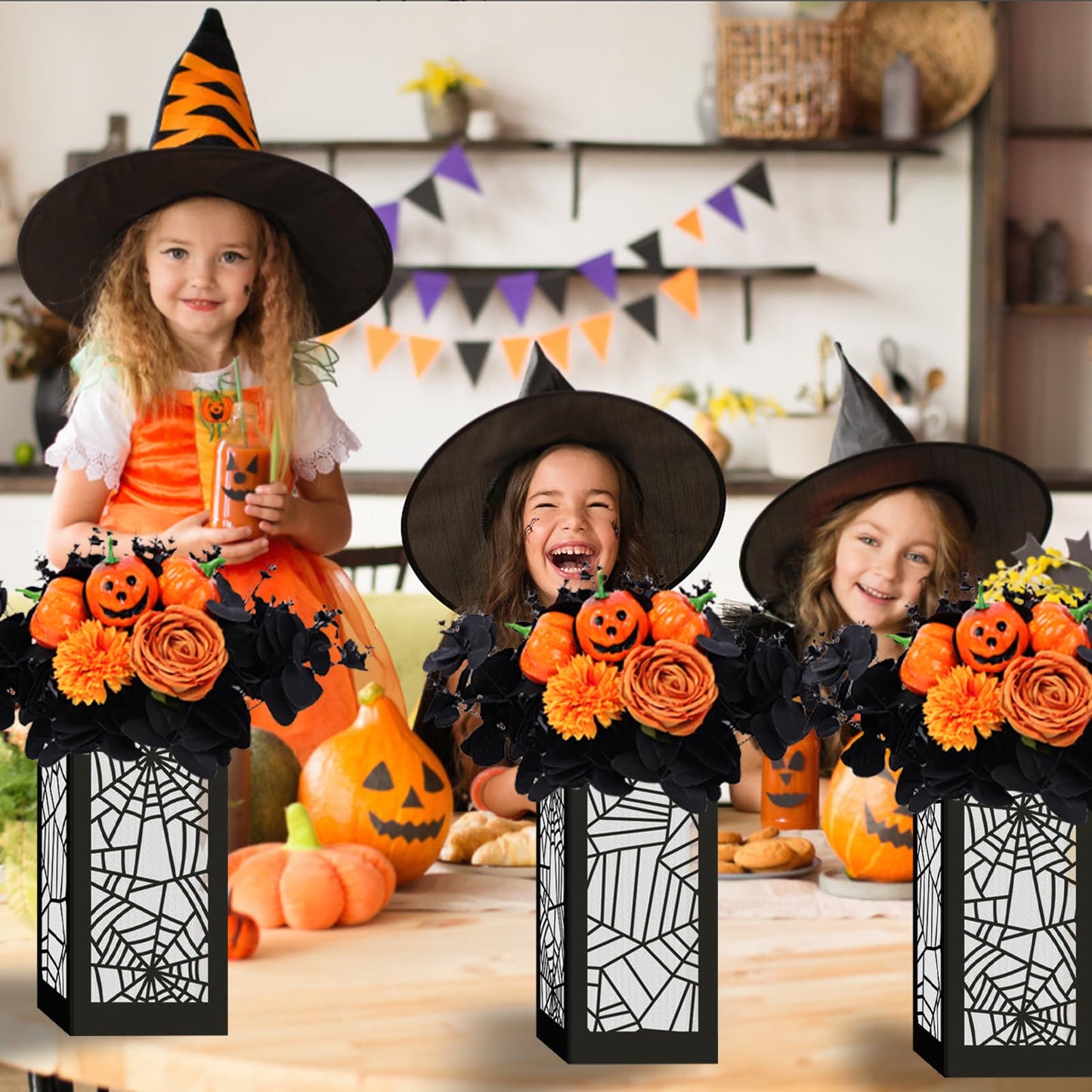Halloween Party Decoration 4 Pcs Halloween Table Centerpieces Boxes Spider Web Paper Lantern Boxes Halloween Goodie Bag Candy Boxes for Table Decoration Halloween Birthday Party Supplies 5x5x9.5in