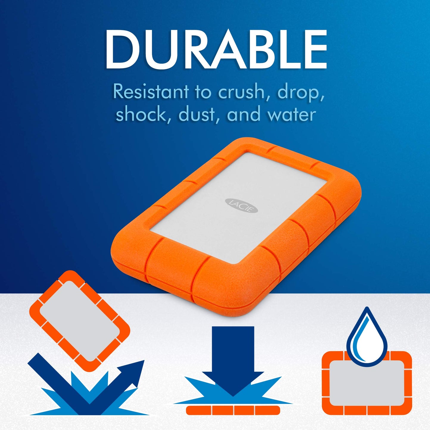 Lacie Rugged Usb-C, 5Tb, Portable External Hard Drive, Drop, Shock, Dust, Rain Resistant, For Mac & Pc (Stfr5000800)