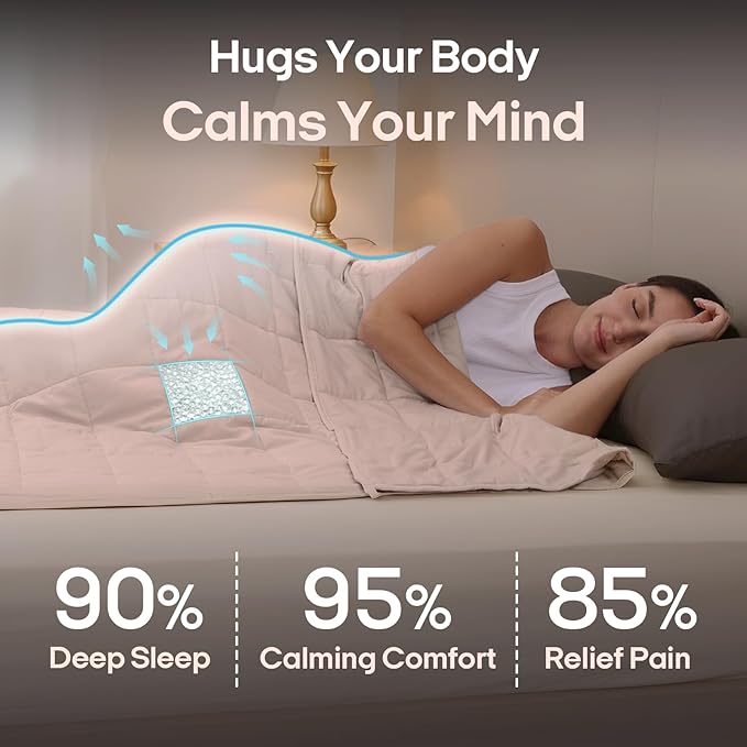 ZonLi Weighted Blanket for Adults (48"x72", 12lbs, Light Pink) Twin Size High Breathability Heavy Blanket, Soft Material with Premium Glass Beads