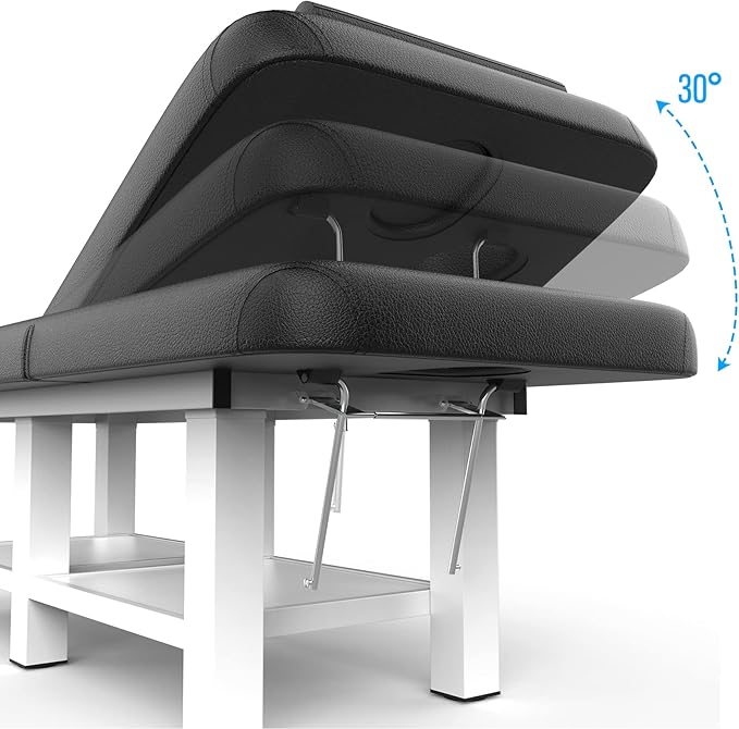 Stationary Massage Table, 75”L 31.5''W Heavy Duty Height Adjustable Esthetician Bed w/Facial Cradle, 800LBS Metal Frame PU Leather Physical Therapy Table Spa Lash Bed Professional Equipment (Black)