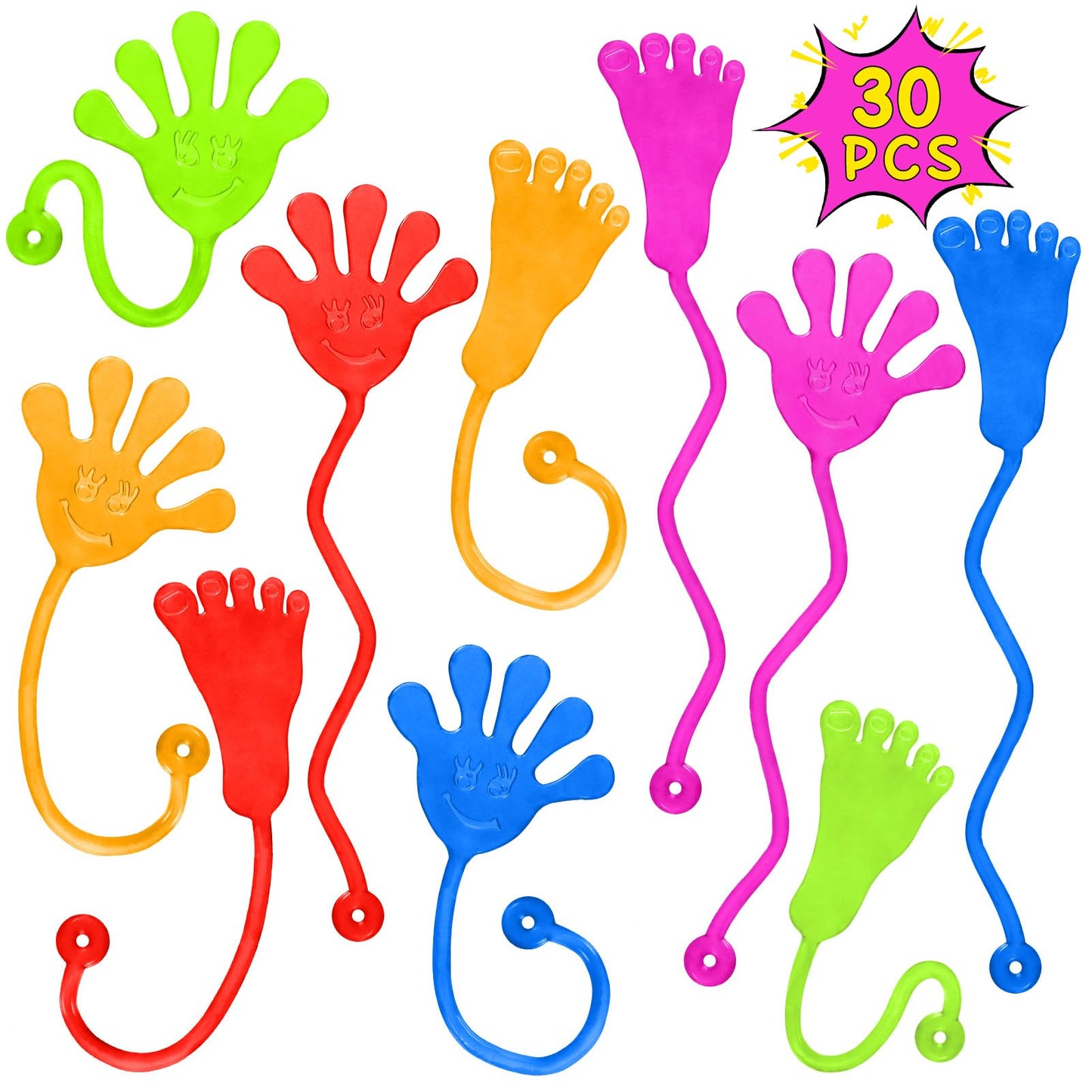Sticky Hands Bulk 30 PCS Party Favors for Kids 4-8,8-12 Year Stretchy Sticky Hand Feet Goodie Bags Stuffers for Kids Mini Classroom Prizes Student Gifts Teacher Birthday Halloween Trinkets Slap Hand