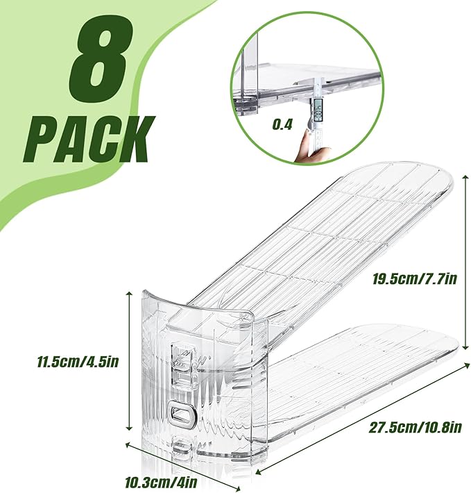 Clear Shoe Slot Organizer, 8 Pack Adjustable Shoe Slots Organizer for Closet Clear Shoe Stackers Shoe Rack Holder Shoe Space Savers for a Pair of Shoes