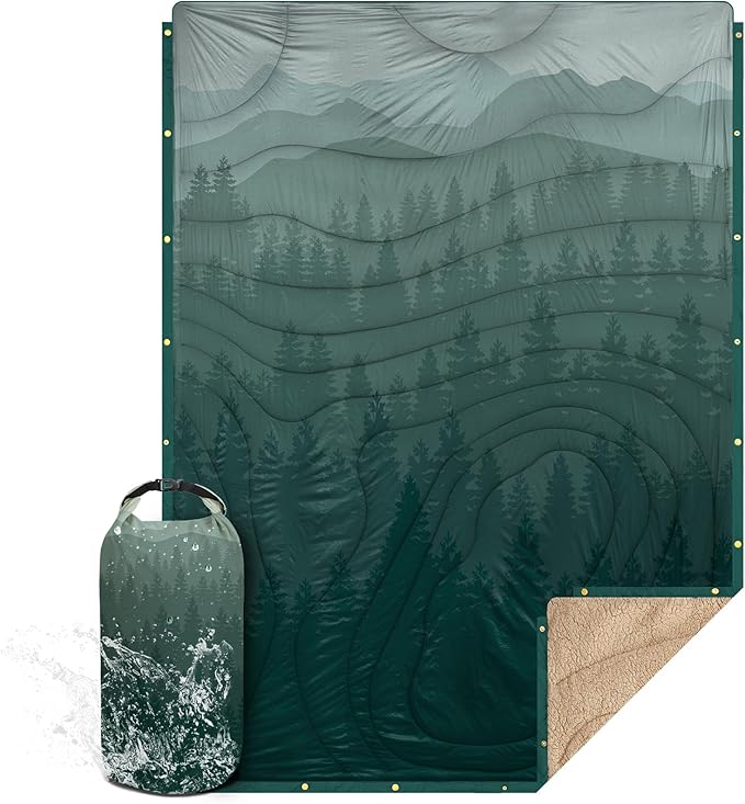 KawaGebo Kamp Outdoor Camping Blanket with Sherpa Lining, Extra Warm Thick Camp Blankets and Puffy Ultralight Soft Poncho ...