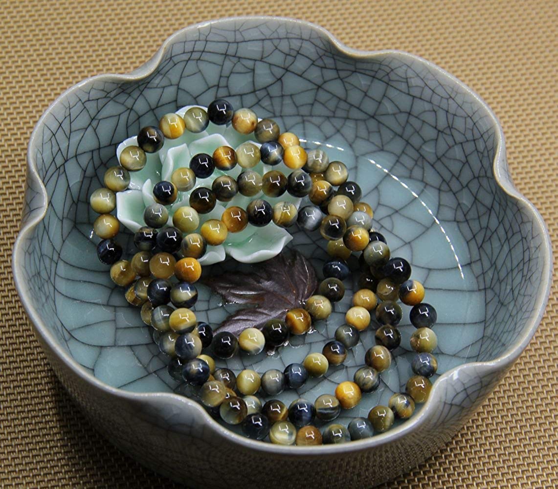 Natural Golden Blue Tiger Eye Gemstone 6mm Round Beads Stretch Bracelet 7 Unisex