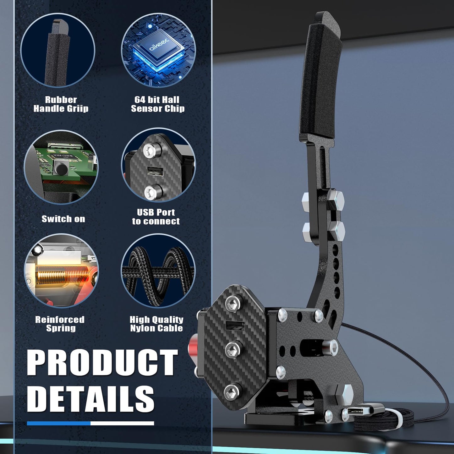 aikeec USB Handbrake Clamp for PC Sim Racing Games G25 G27 G29 T500 FANATECOSW DIRT RALLY Windows，Compatible with G920 only for XBOX Series X/S Black