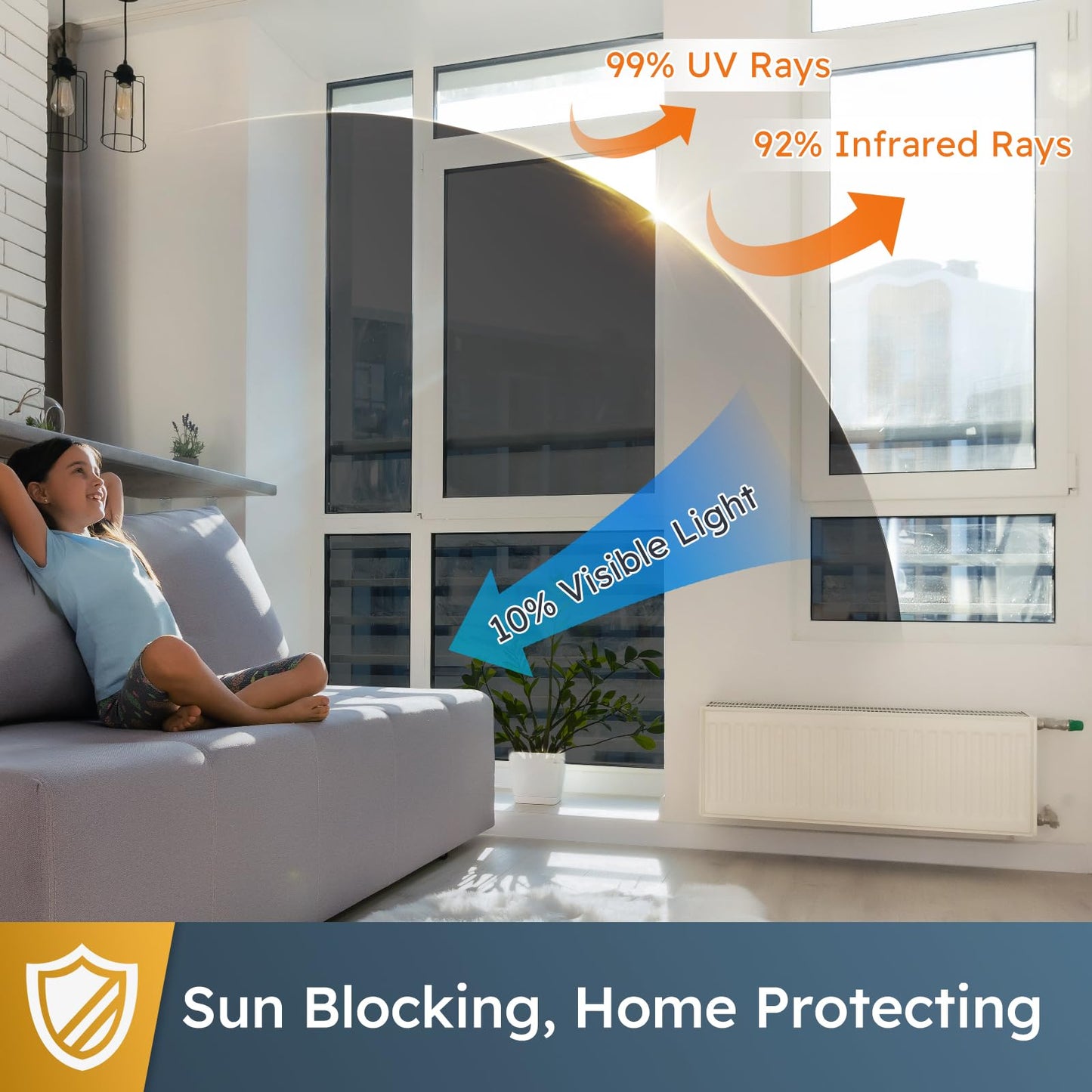 rabbitgoo One Way Window Privacy Film Window Tint for Home, Reflective Mirror Sun Blocking Heat Control UV Protection See Out Not in Office Door Covering, Black Silver, 17.5 in X 6.5 Feet