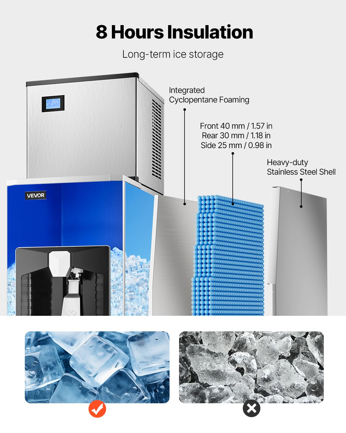 Vevor Ice Dispenser, Ice Storage Bin With 180 Lbs Storage Capacity, 20 Lbs/Min Automatic Ice Dispensing With Crusher, Height Adj