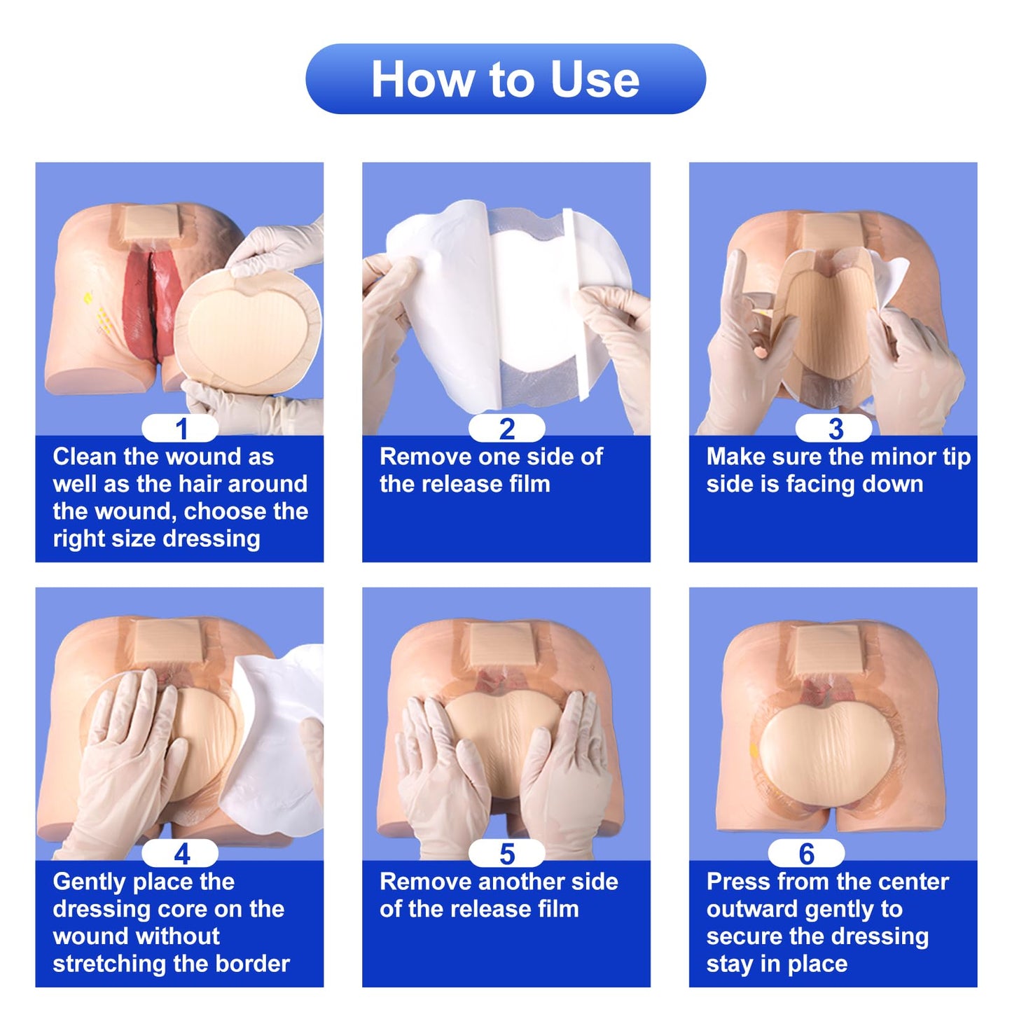 Niceful Sacral Foam Dressing 9" x 9" - Border Sacrum Bandage for Bed Sores Pressure, Silicone Adhesive Wound Dressing Pads for Large Wound, 5 Count