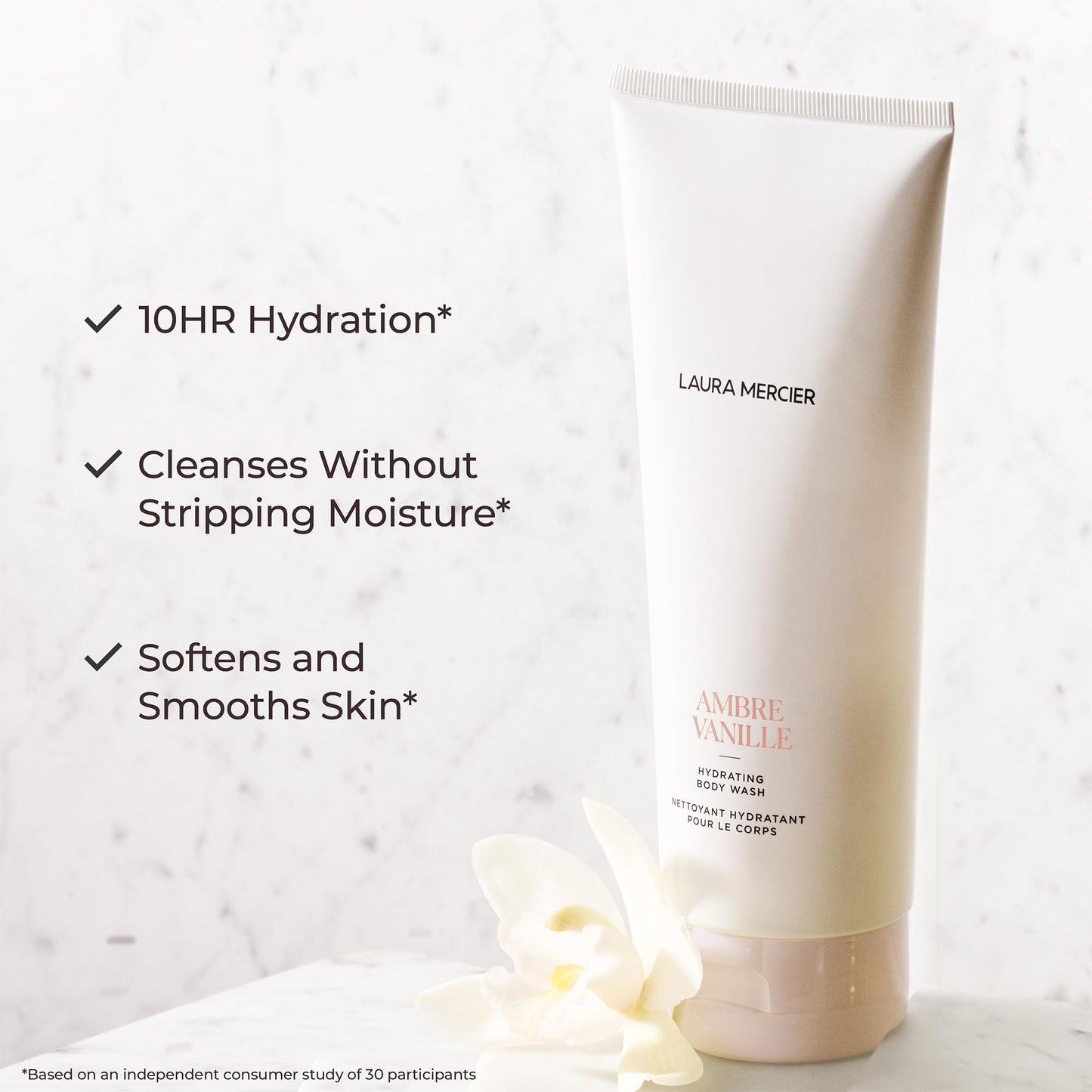 Laura Mercier Hydrating Body Wash, Foaming Daily Body Cleanser, Up to 10HR Hydration, Softens and Smooths Skin, Non-Drying Formu