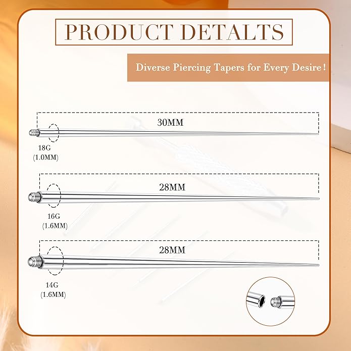 Piercing Taper Ball Grabber Tool for Changing Jewelry - 14G 16G 18G 20G Stainless Steel Flat Back Earrings Applicator Tool Threadless Insertion Pin Thread Body Piercing Kit for Ear Nose Lip