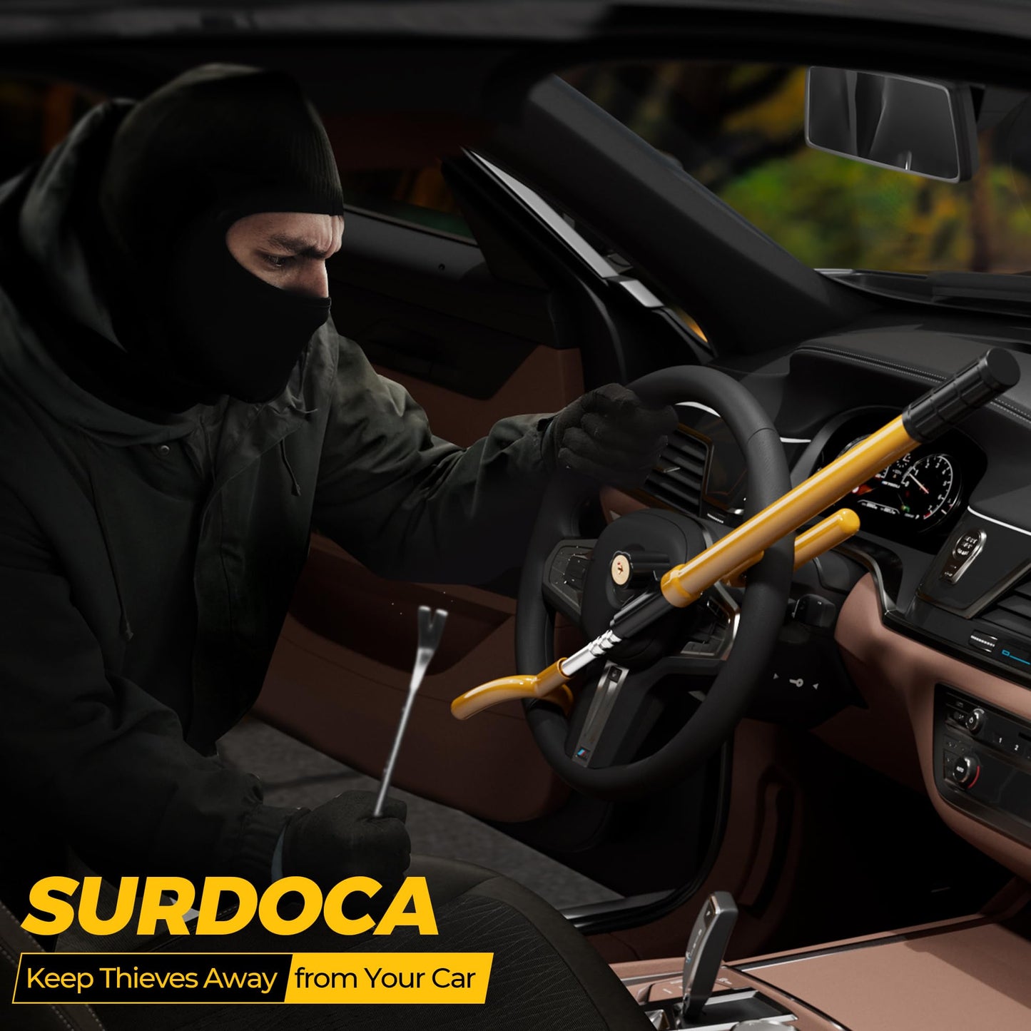 Surdoca Upgraded Car Steering Wheel Lock Anti-Theft Device, Steering Wheel Locks For Car Suv Van, Easy Installation, Rubber Prot