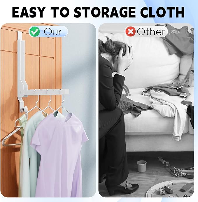 BAKON Over The Door Hanger Folding Clothes Drying Rack, Folding Hanging Coat Rack for Indoor Laundry Room Compact Small Space Foldable Portable Clothing Hanger Hook Collapsible (Wihte-4(Upgraded))