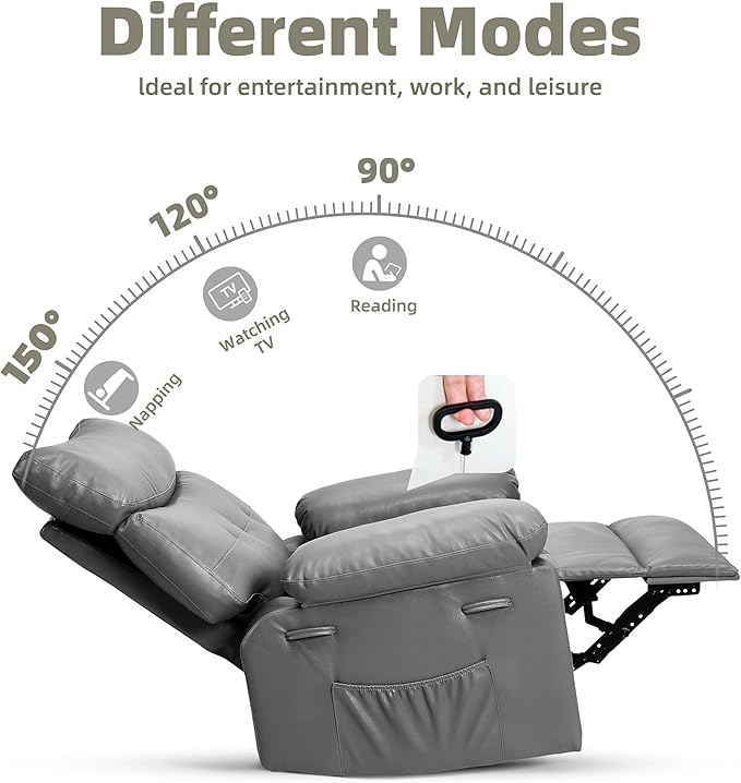 GarveeHome Extra Wide Recliner Chair - PU Leather Oversized Manual Recliner for Adults, Lazy Chair with 1.5X Sponge Comfort Arm and Back for Living Room, Bedroom