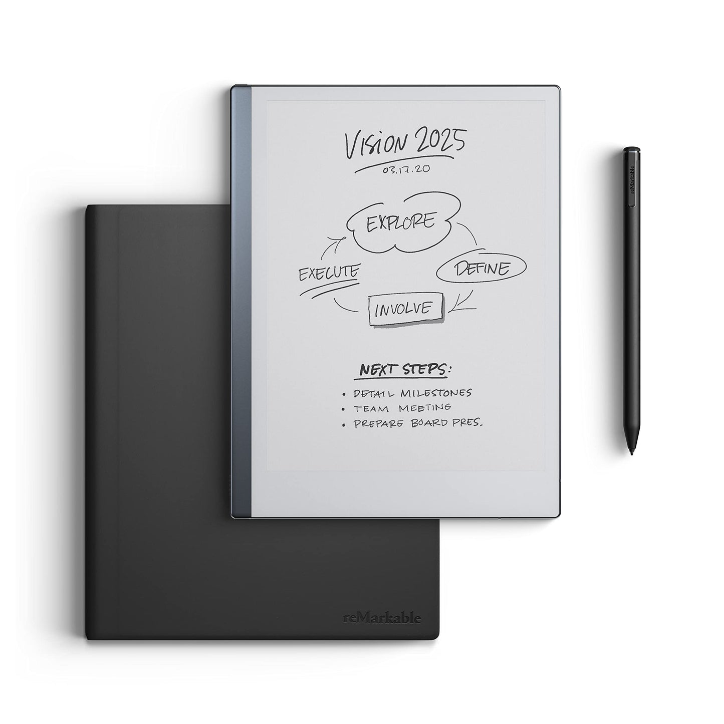 reMarkable Essentials Bundle - Leather Folio | reMarkable 2 Paper Tablet | Black and White 10.3 Writing Tablet, Marker Plus Pe