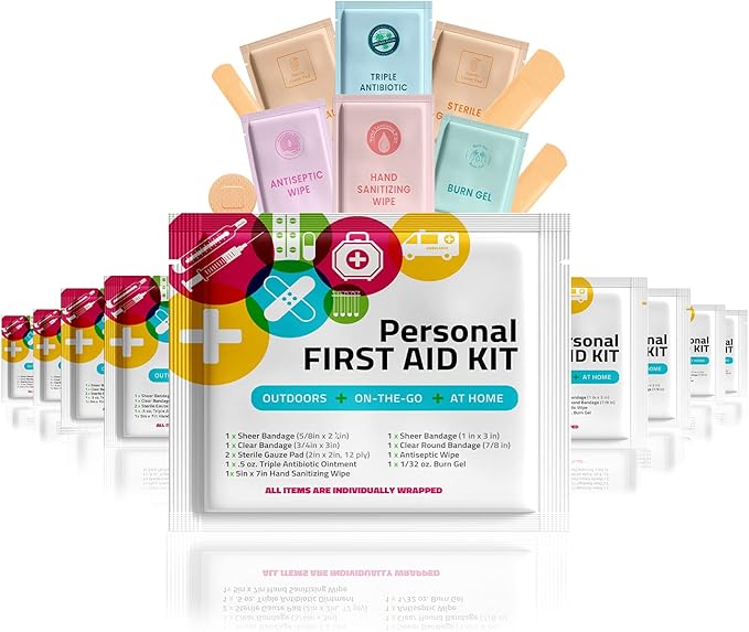 Portable Travel Size First Aid Kit - 10 Pack | Perfect for Home, Office, Car, School, Business, Travel, Hiking, Hunting, a...