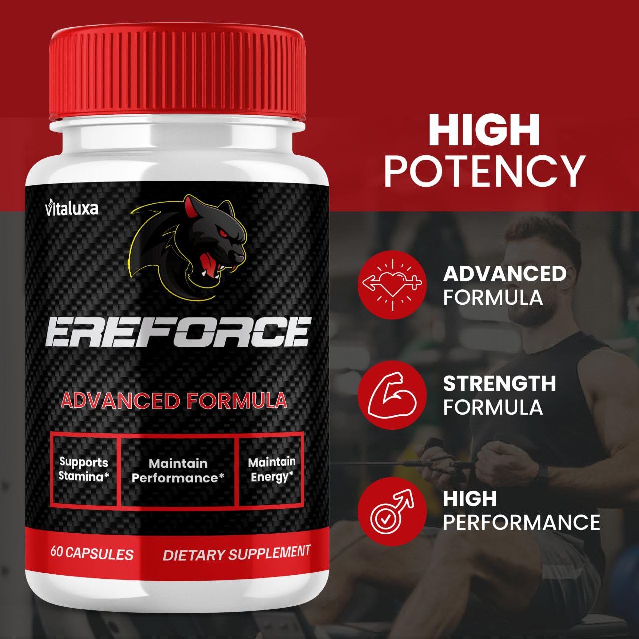Ereforce Capsules, Ereforce Men's Supplement Performance Eforce Blend Maximum Strength Support, Ere Force Pills Premium Daily Energy Advanced Formula Overall Health Wellness Reviews (60 Capsules)