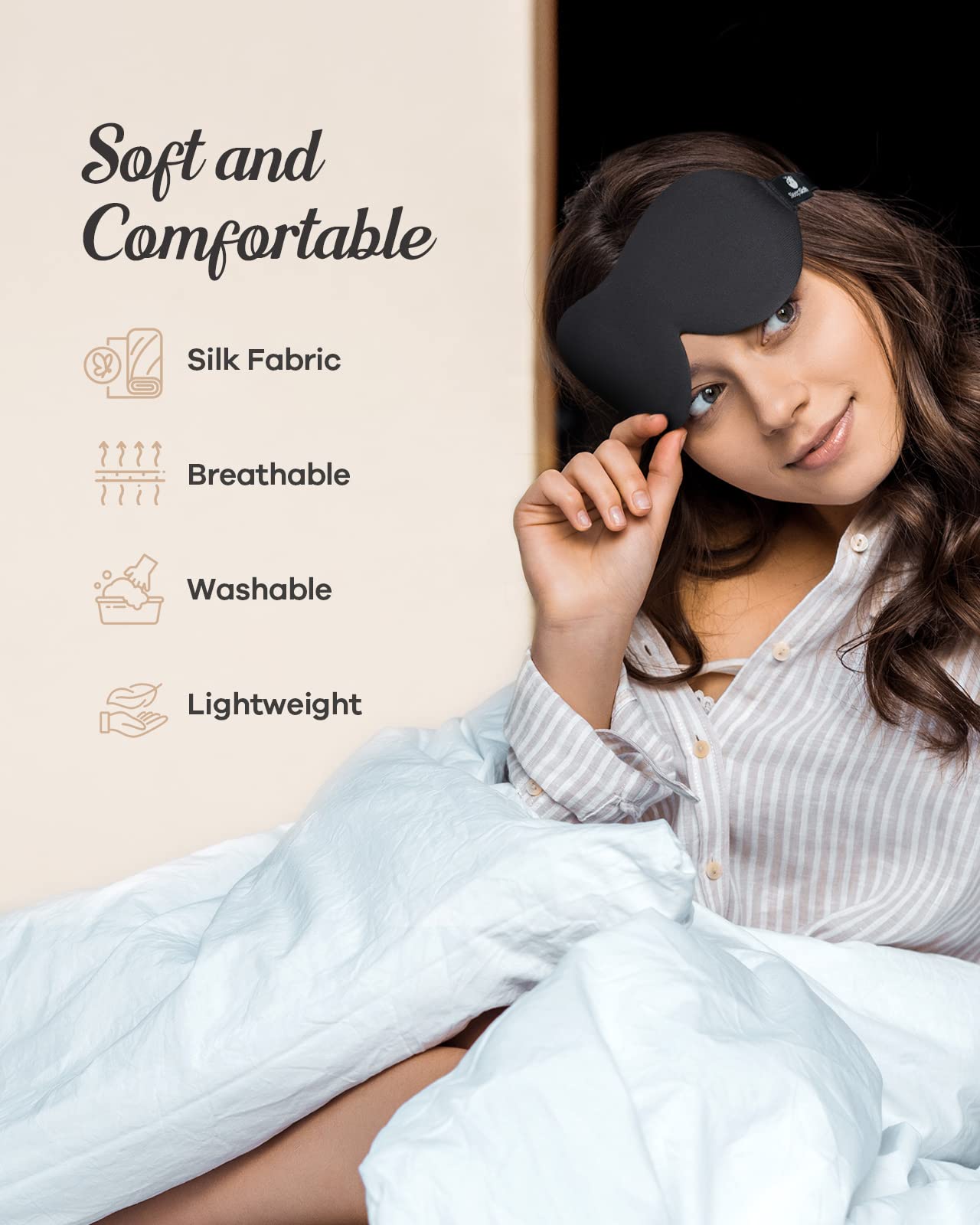 SleepSloth Sleep Eye Mask for Men Women, 3D Contoured 100% Blackout Eye Mask for Sleeping with Adjustable Strap, Soft and Comfortable Night Blindfold, Shade Cover for Travel Shift Work Nap, Black
