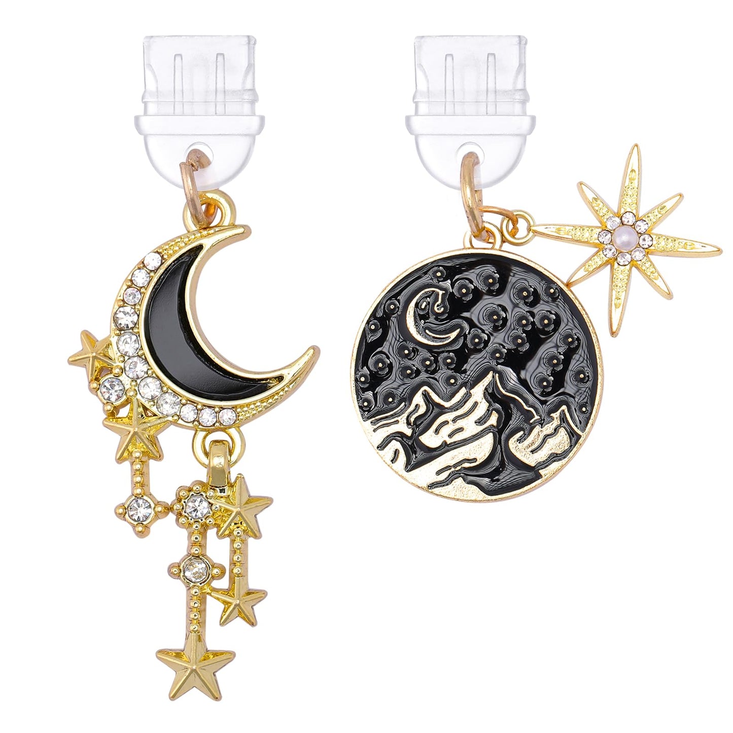 TAKEALOOKO Star Moon Dust Plug Charms - 2 Pack Mystical Aesthetics Pendants Compatible with Kindle, Type C/USB C Phone Charm Cha