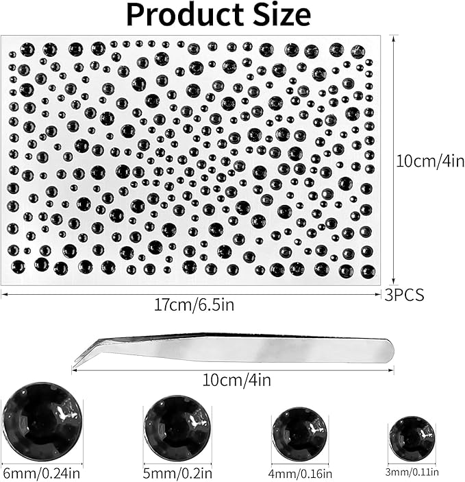 Self Adhesive Face Gems and Pearls for Makeup, Festival Jewels, Hair Gems, Rhinestone Stickers for Face, Eye, Makeup, Nail, Body, Crafts 3/4/5/6 mm 975Pcs (13.gem_Black)