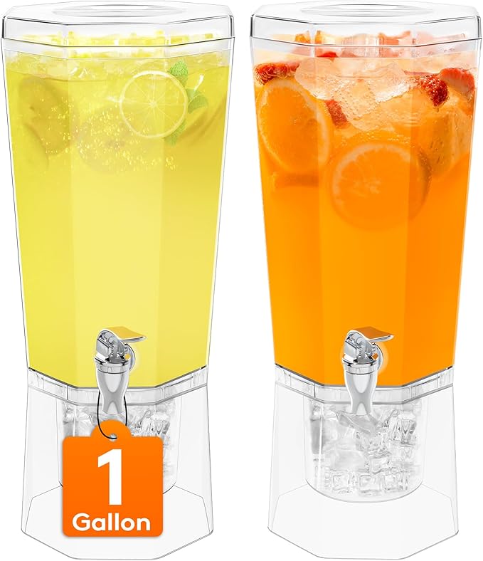 Lifewit 1 Gallon (128 OZ) Drink Dispensers for Parties 2 Pcs, 4L Plastic Beverage Containers with Stand for Juice/Tea/Sod...