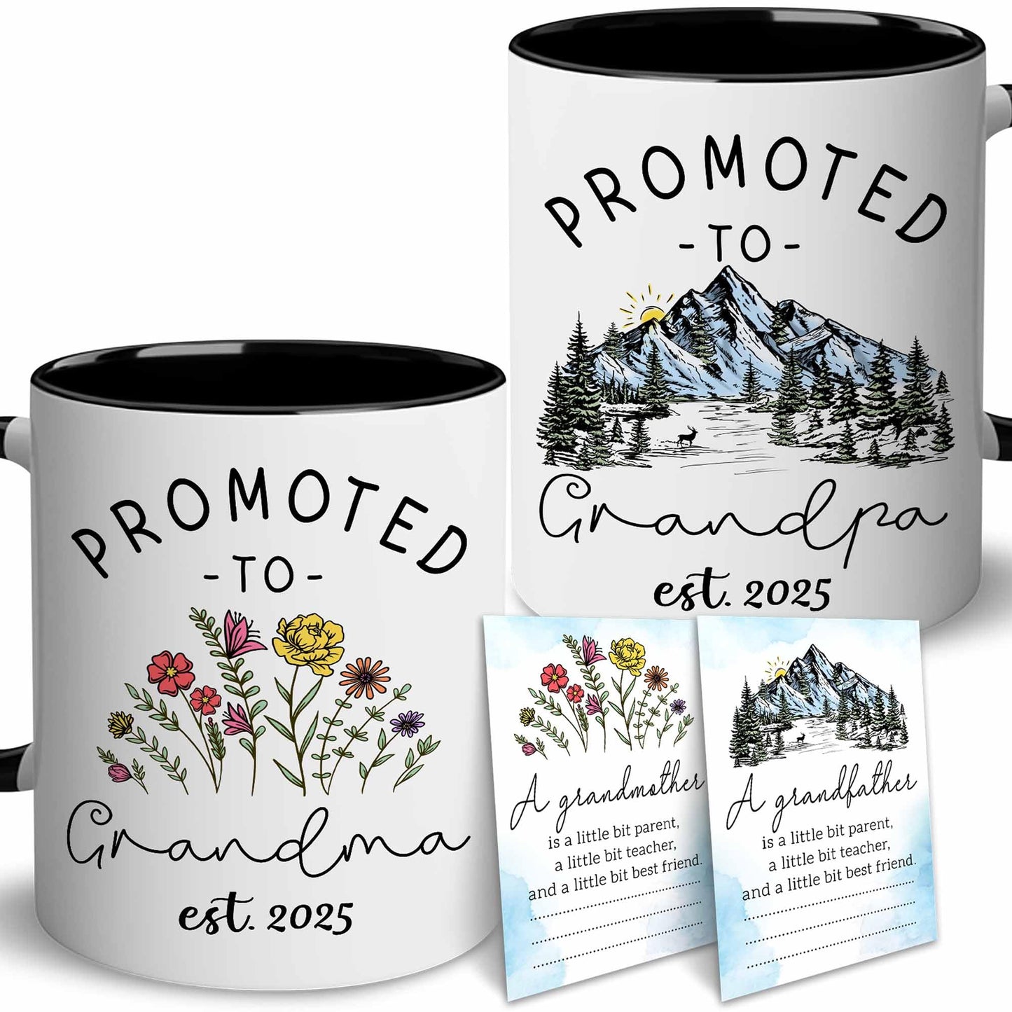 BSQUIELE Promoted To Grandparents 2025 Mug Set - Mothers Day, Fathers Day Gift For Grandma Grandpa - New Grandparents Gifts First Time - Grandparents Baby Announcement Gift Card - Grandma Grandpa 2025