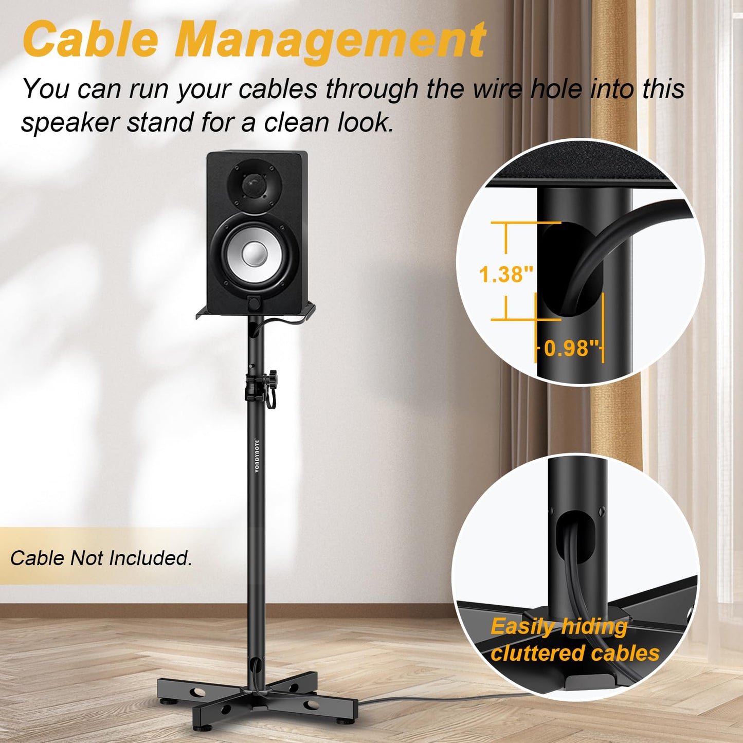 Vondynote Set of 2 Studio Monitor Stands Adjustable Height Speaker Stands with Cable Management
