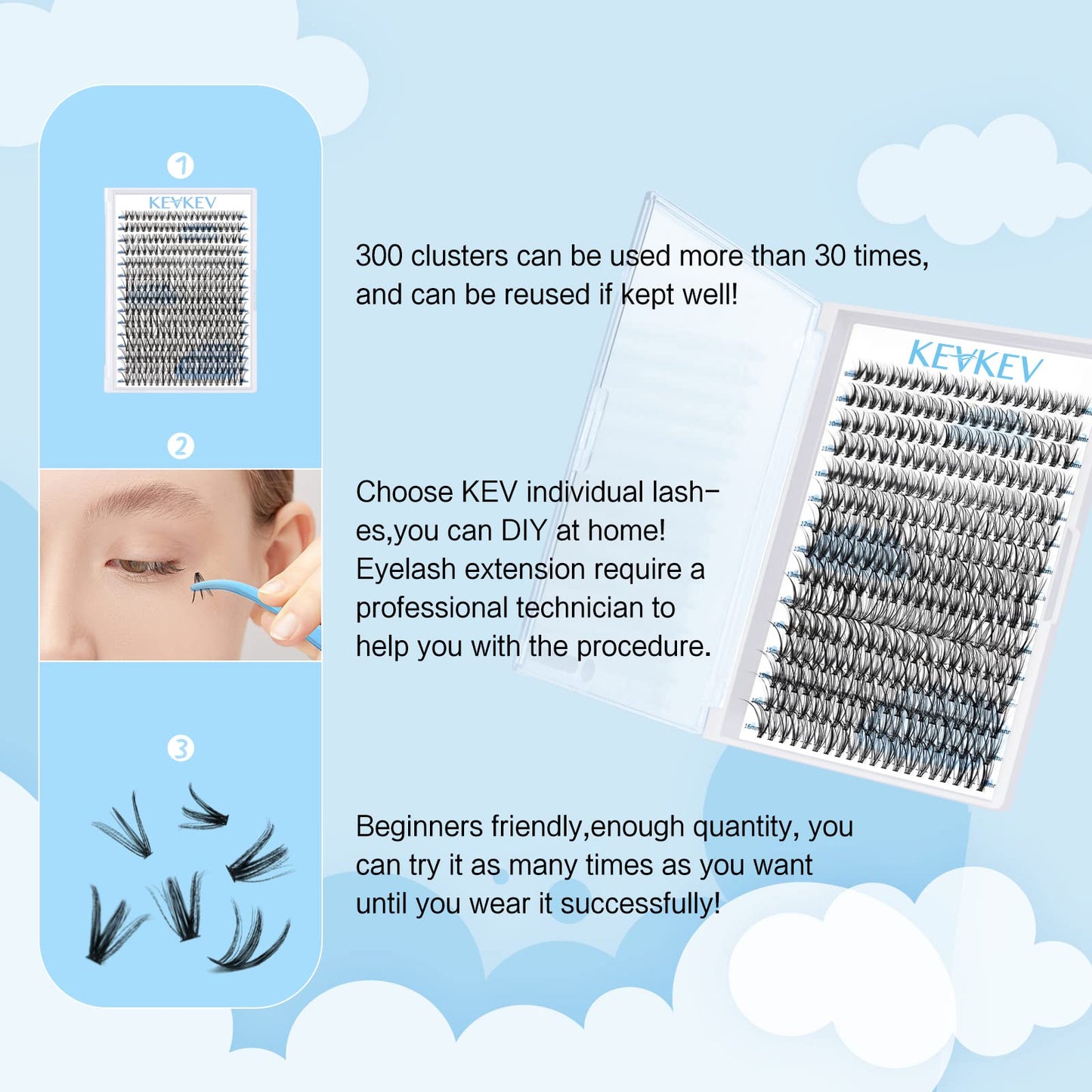 300 Pcs Individual Lashes Lash Clusters DIY Lash Extension Cluster Lashes that Look Like Eyelash Extensions Self Applicaton at H