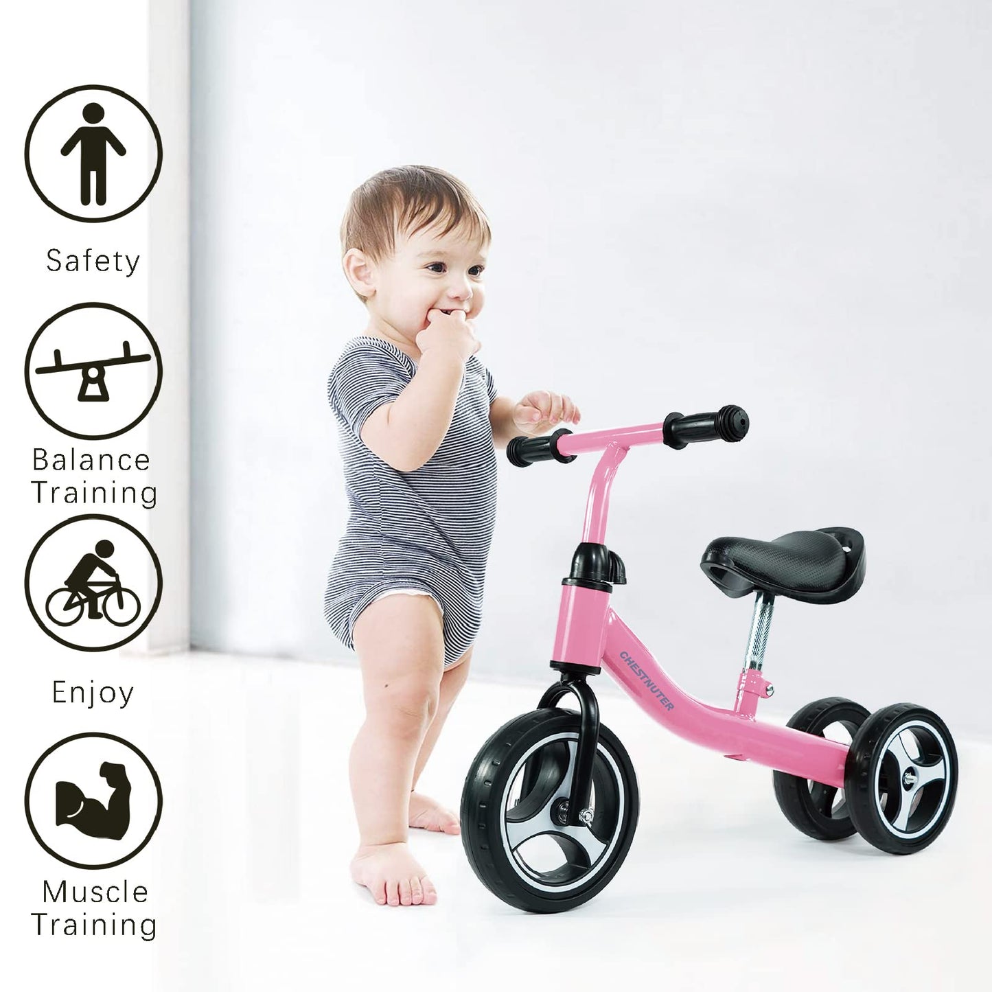 CHESTNUTER Baby Balance Bike, 1 2 3 Year Old Gifts, Ride on Toys for 1 Year Old, Best First Birthday Gift, Toddler Bike with 3 Wheels no Pedal (Pink)